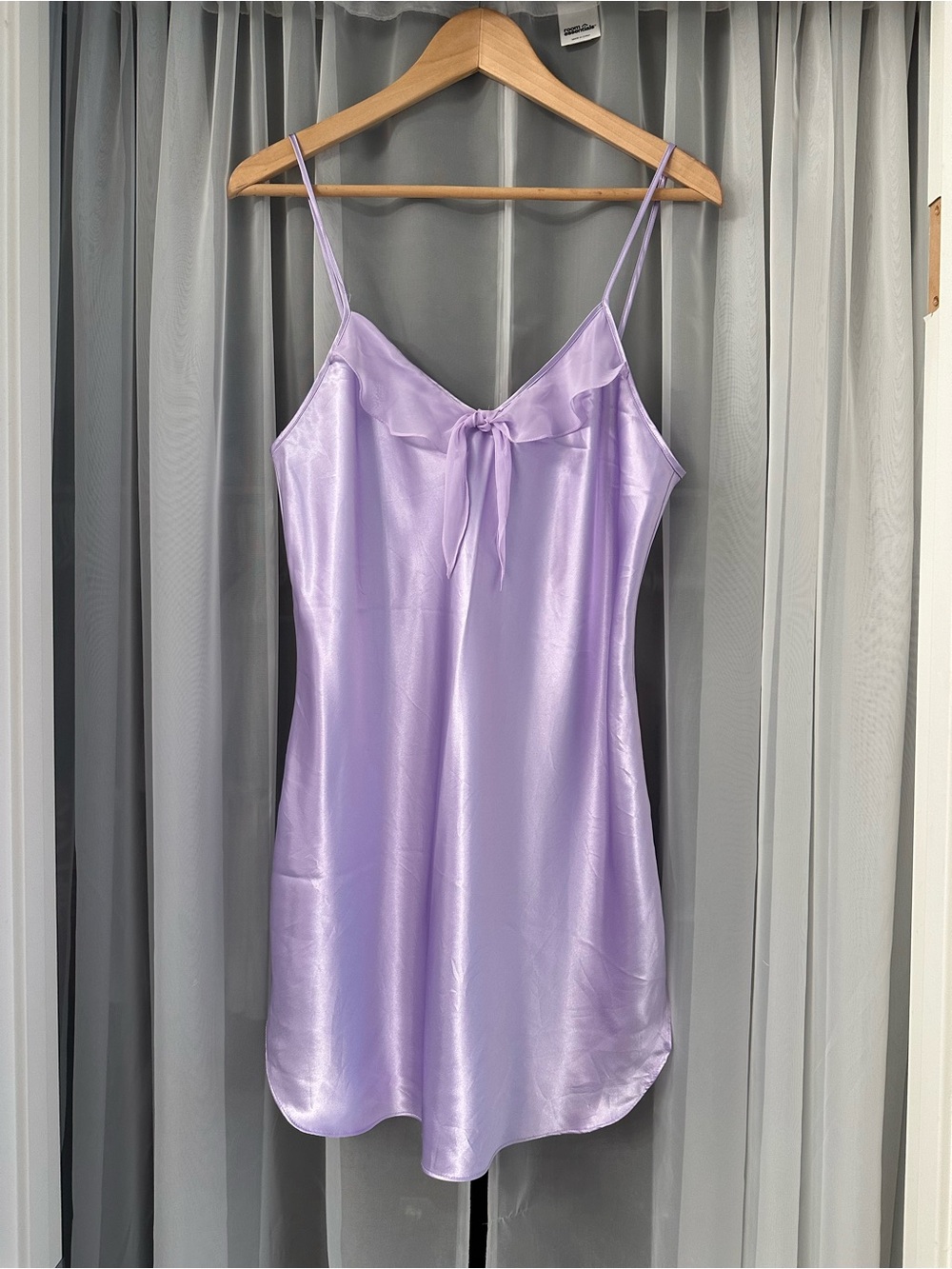 Vintage Lavender Satin Slip Dress with sheer bow